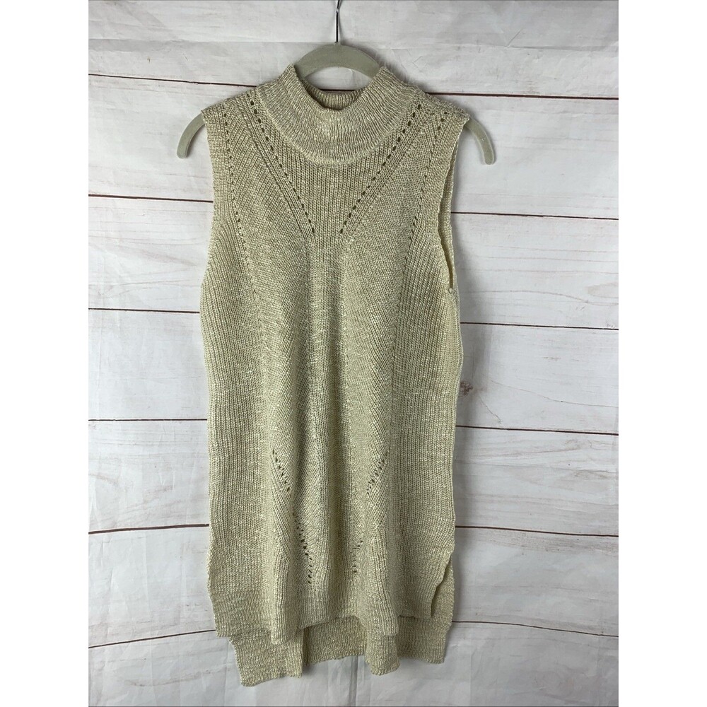 Freshman sweater tunic knit XL side slits high-low cream pearl casual